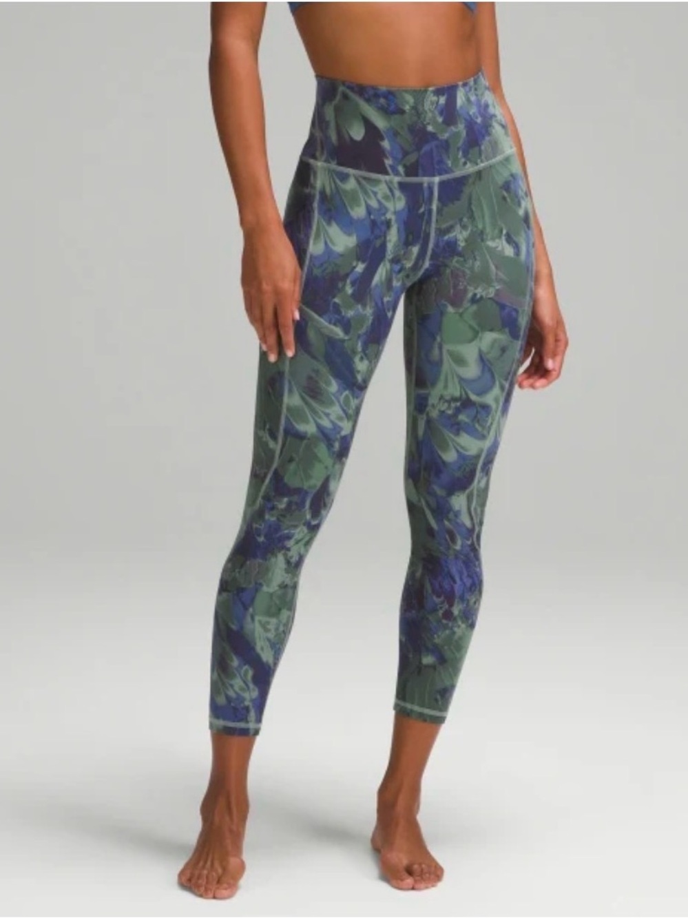 Lululemon High-Waist Green & Blue Marble Print Leggings - 0